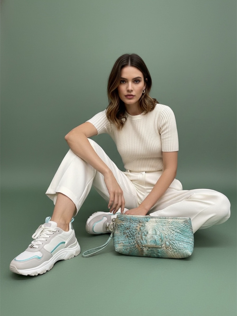 Brahmin Teal Croc-Embossed Wristlet
